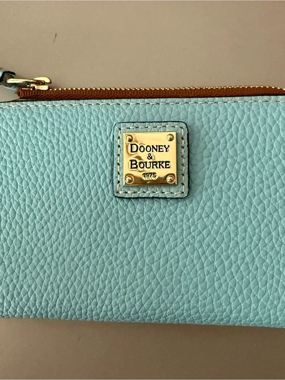Dooney & Bourke Aqua Pebbled Leather Wallet with Gold Plate - Picture 1 of 5
